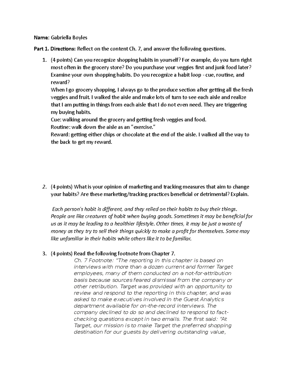 Worksheet 4 english - Name: Gabriella Boyles Part 1. Directions ...