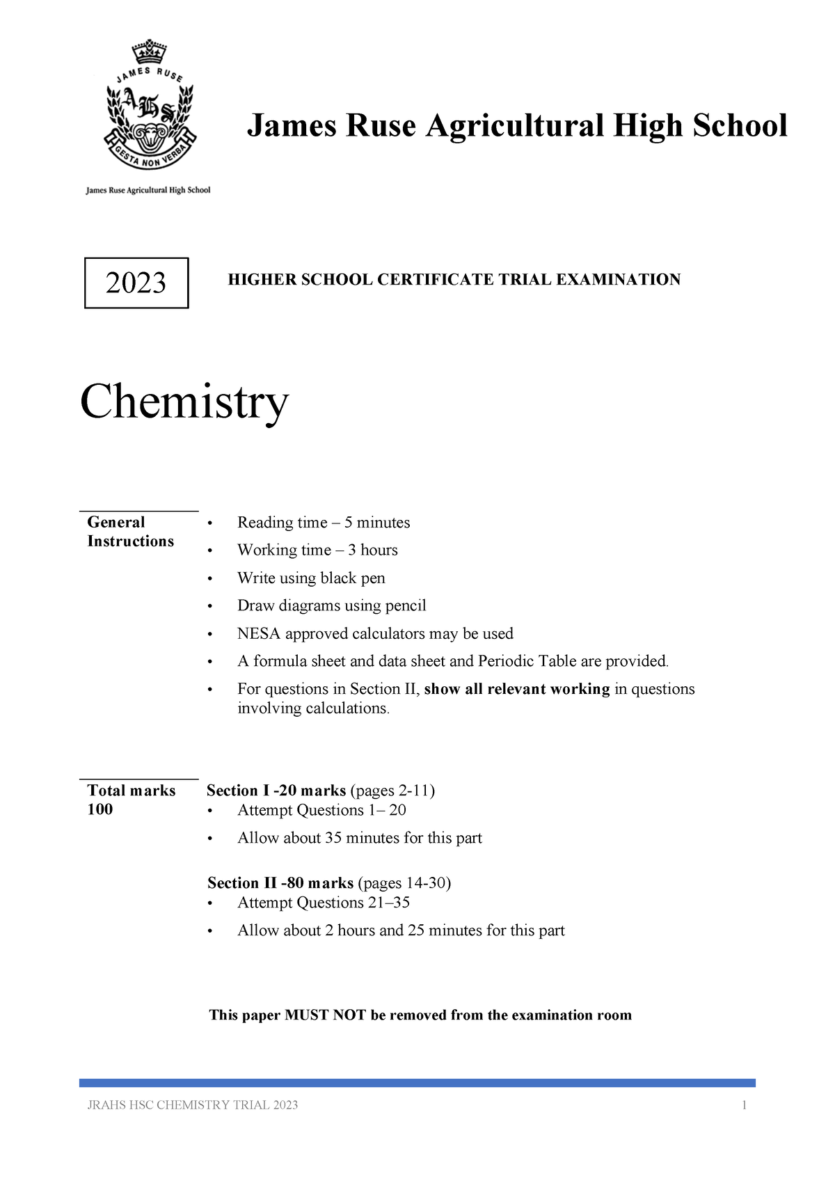 James Ruse Chemistry Trial - Chemistry This paper MUST NOT be removed ...