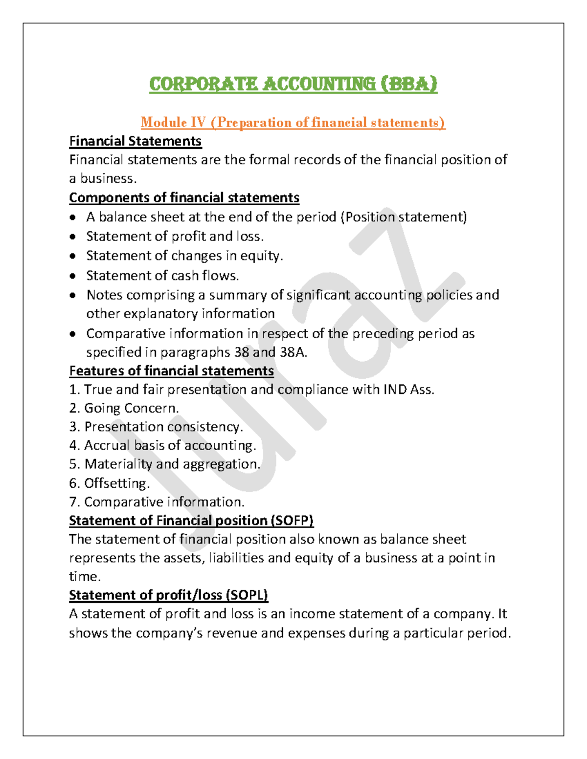 Corporate Accounting (BBA)- Module IV - CORPORATE ACCOUNTING (BBA ...