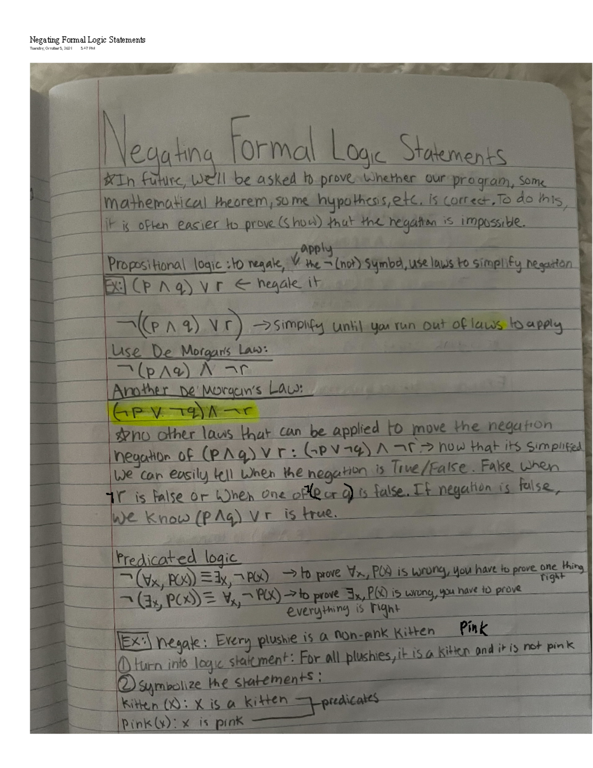 Negating Formal Logic Statements - is correct. TO do this, it is often ...