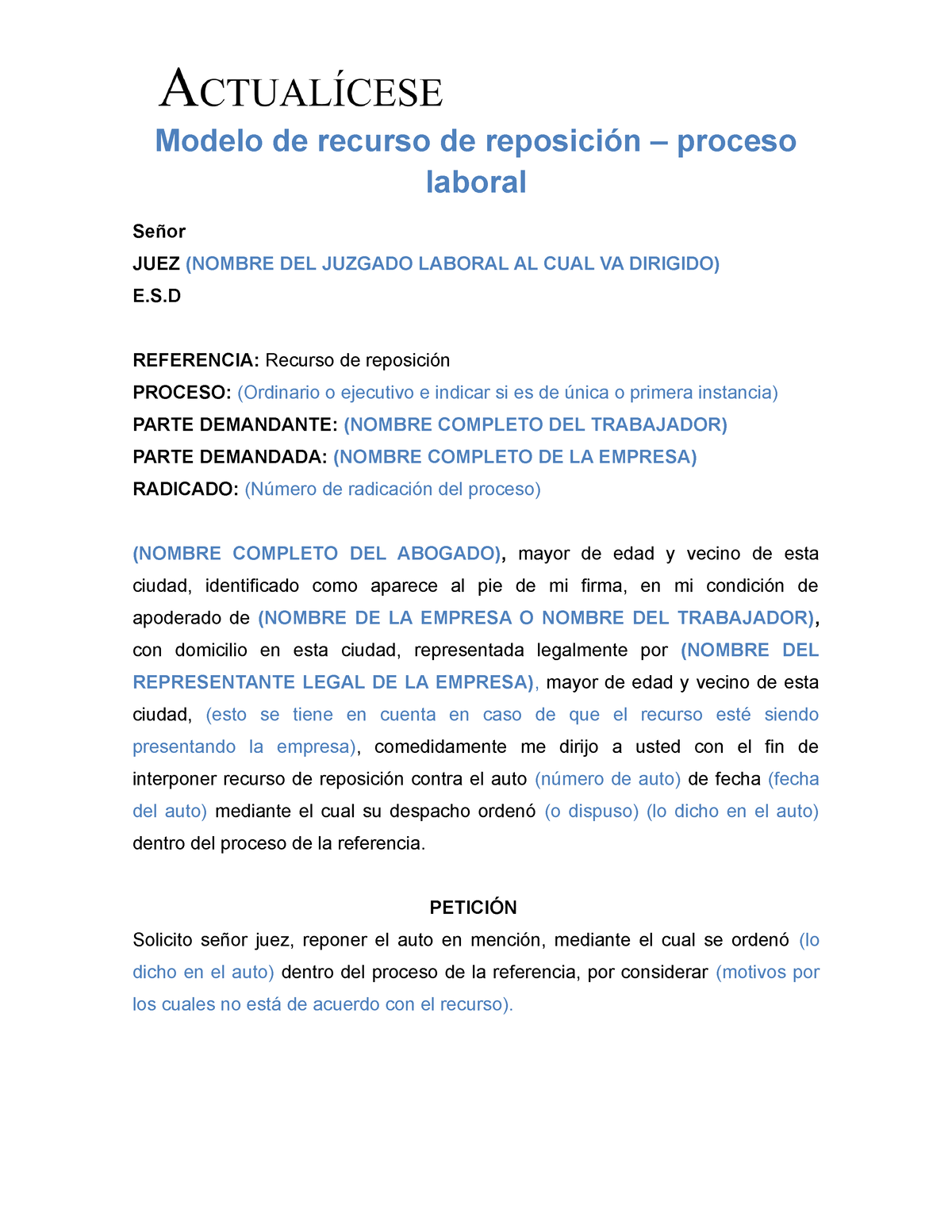 Recurso-de-reposicion - Modelo De Recurso De Reposición – Proceso ...