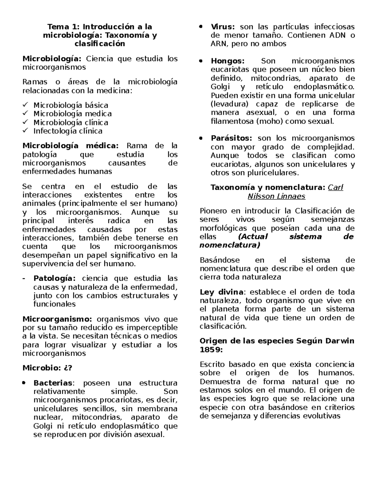 Microbiología Tema 1 Introducción a la microbiología Taxonomía y