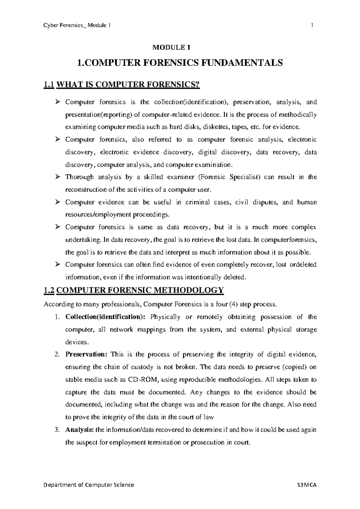 Module 1 - MODULE 1 1 FORENSICS FUNDAMENTALS 1 WHAT IS COMPUTER ...