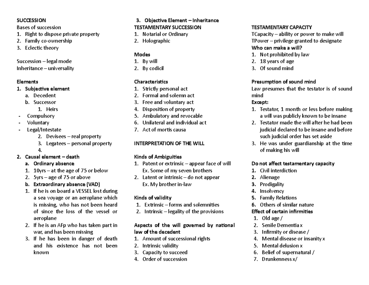 Succession - Lecture materials - SUCCESSION Bases of succession Right ...