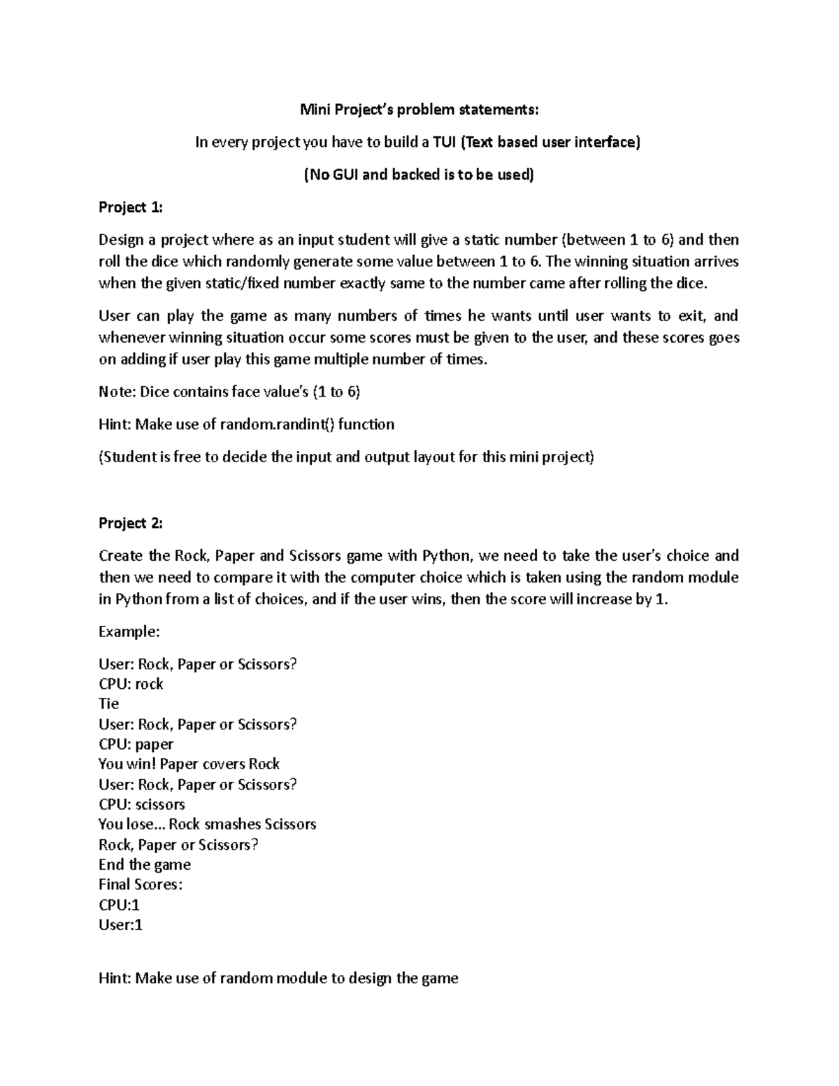 Mini Project INT 108 LPU - Mini Project’s problem statements: In every ...