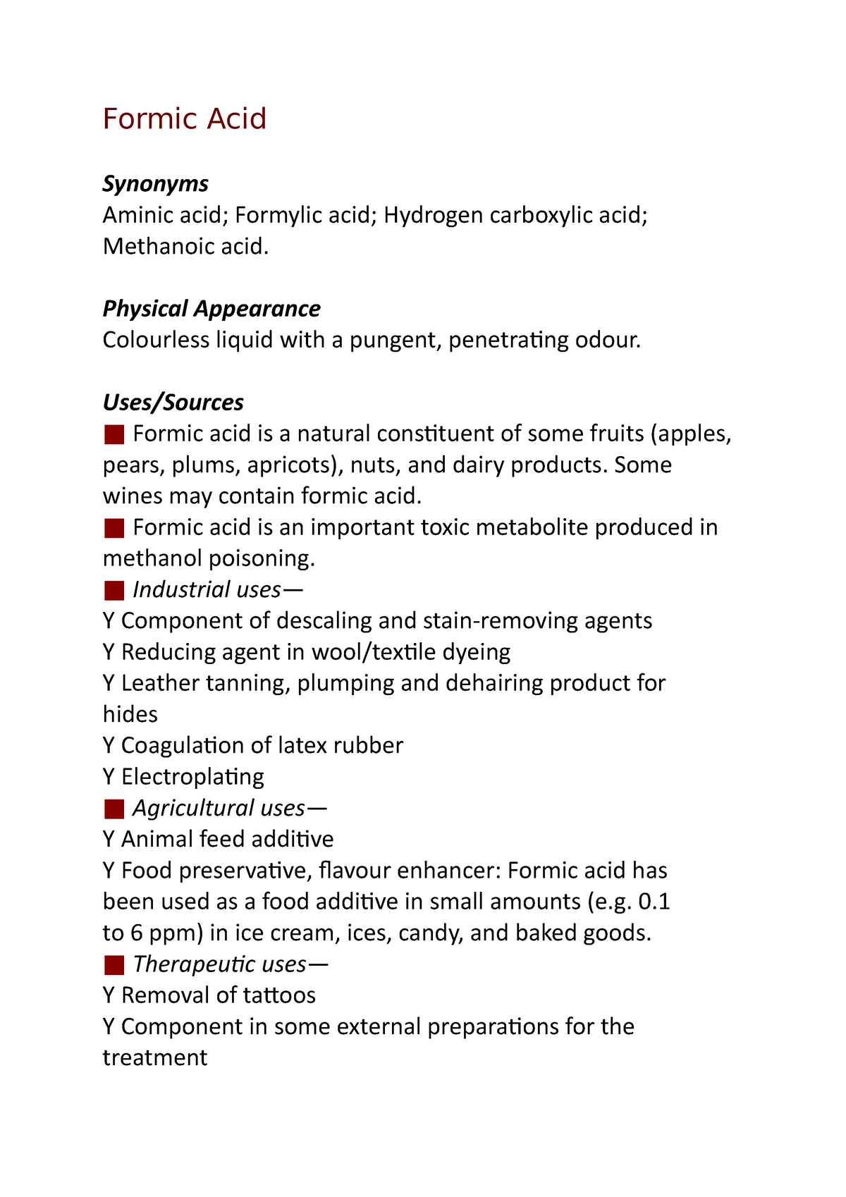 formic acid assignment