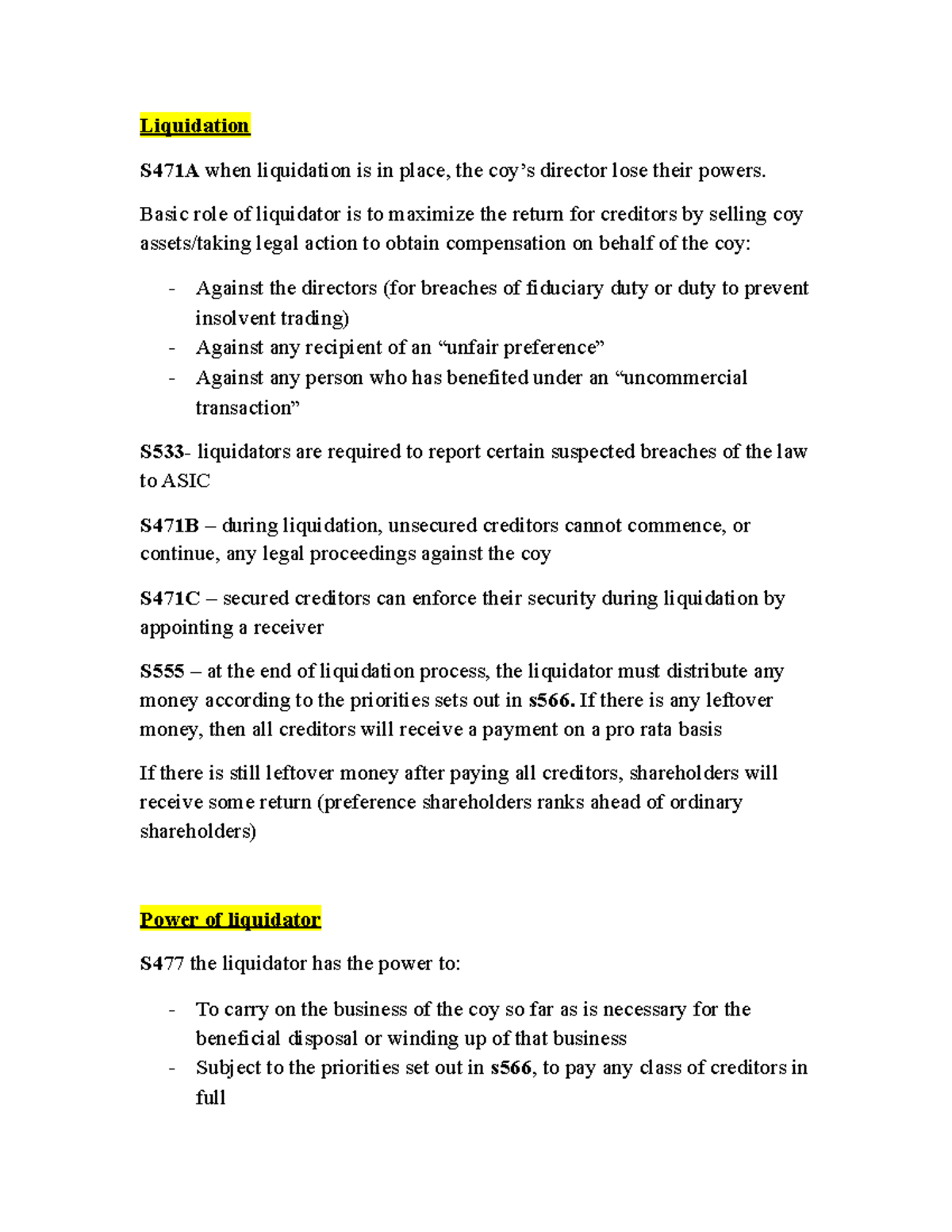 Liquidation - Corporations Law - Liquidation S471A When Liquidation Is ...