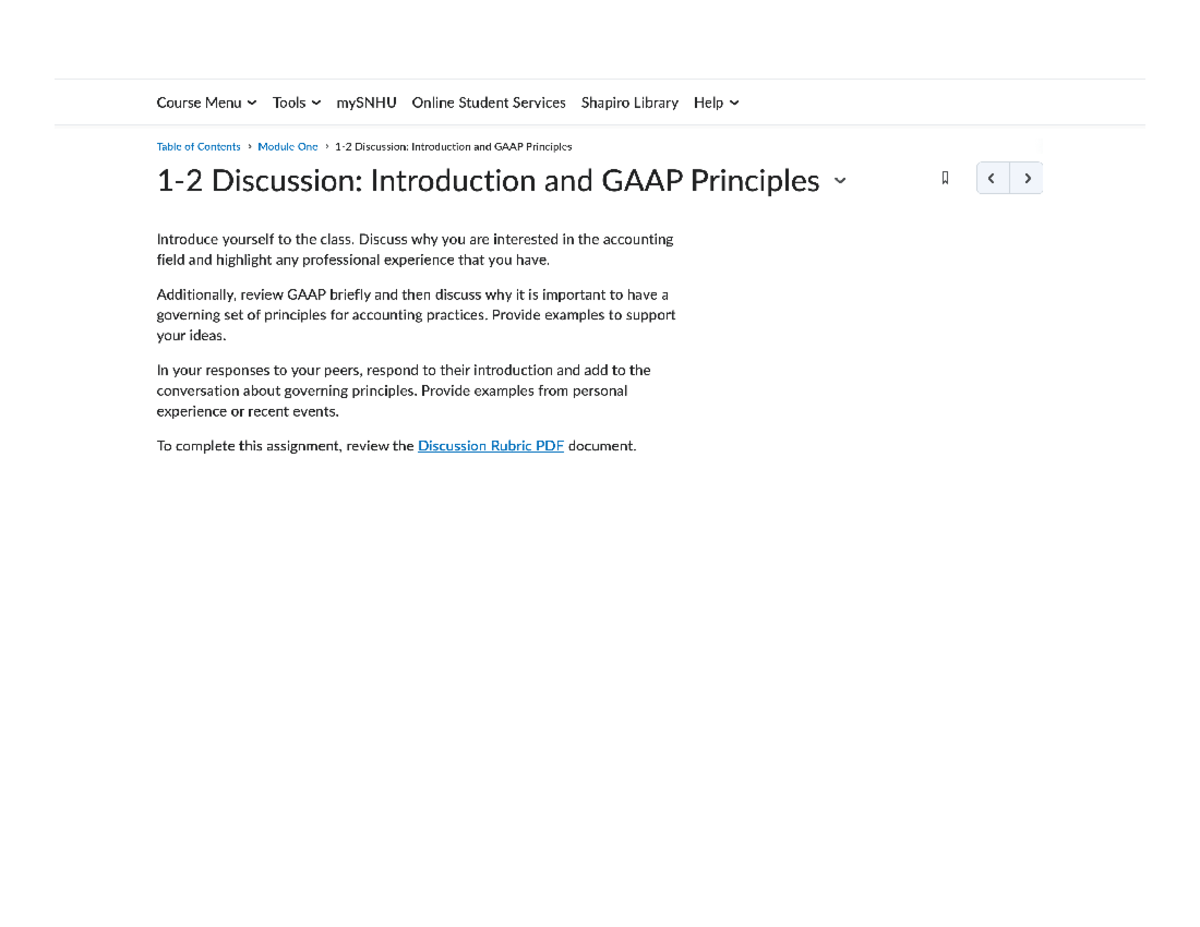 1-2 Discussion Intro and GAAP Principles - ACC308 - Studocu