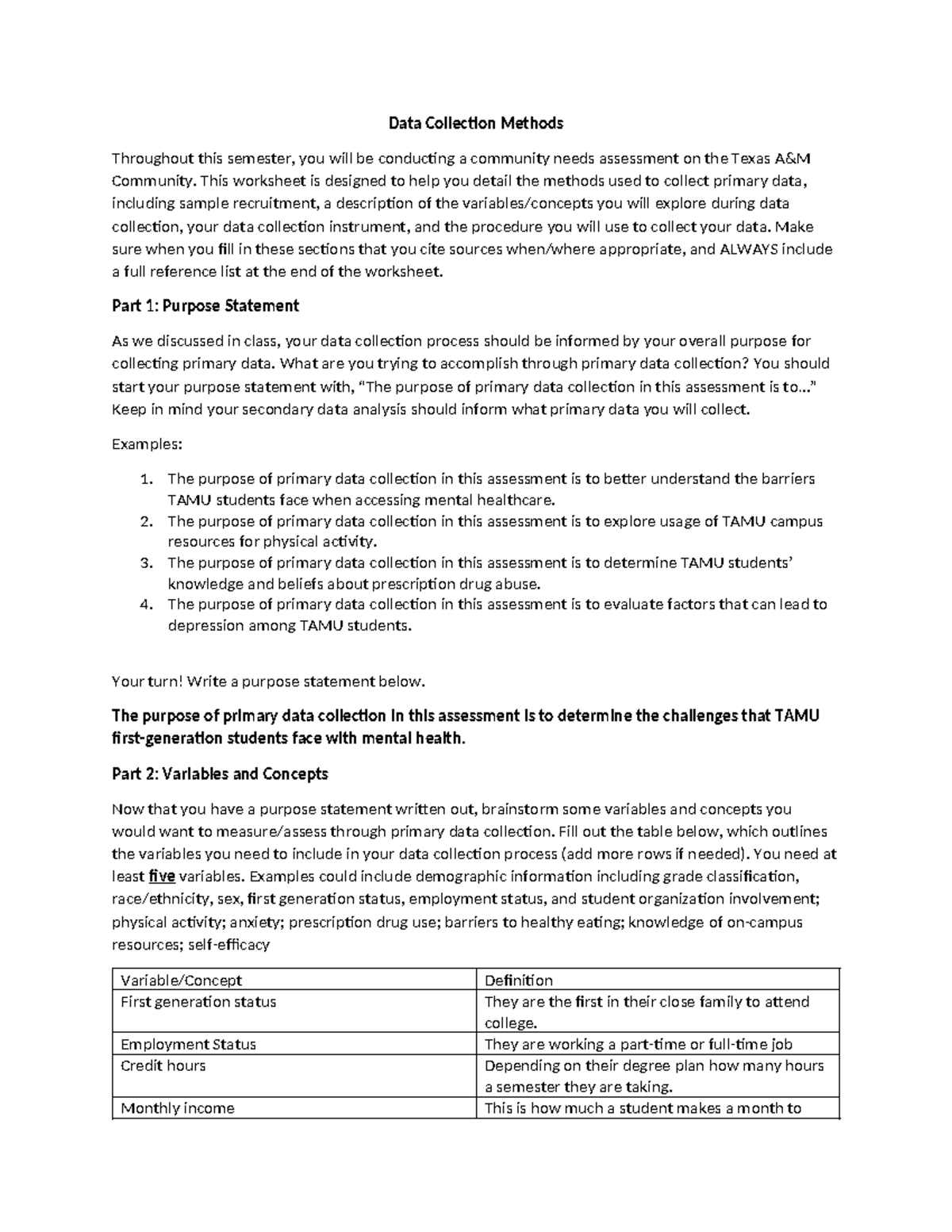 Data Collection Methods Worksheet-2 - Data Collection Methods ...