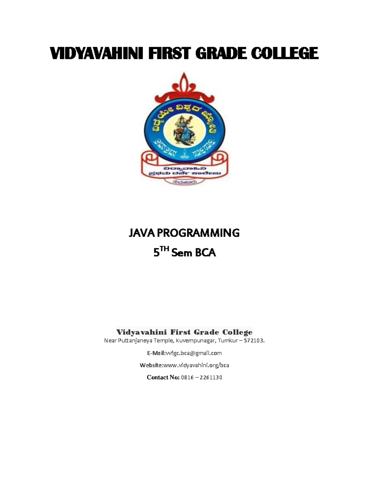 JAVA - XAxa - VIDYAVAHINI FIRST GRADE COLLEGE JAVA PROGRAMMING 5 TH Sem ...