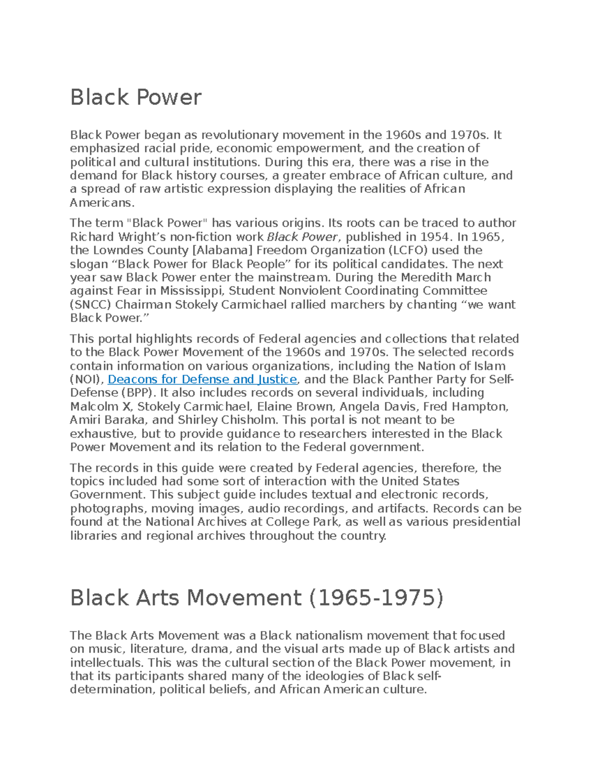 history essay black power movement