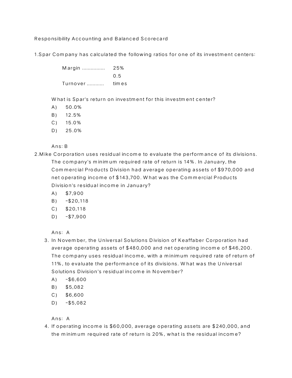 Exercises Responsibility Accounting - R e s p o ns ib ility A c c o u n ...