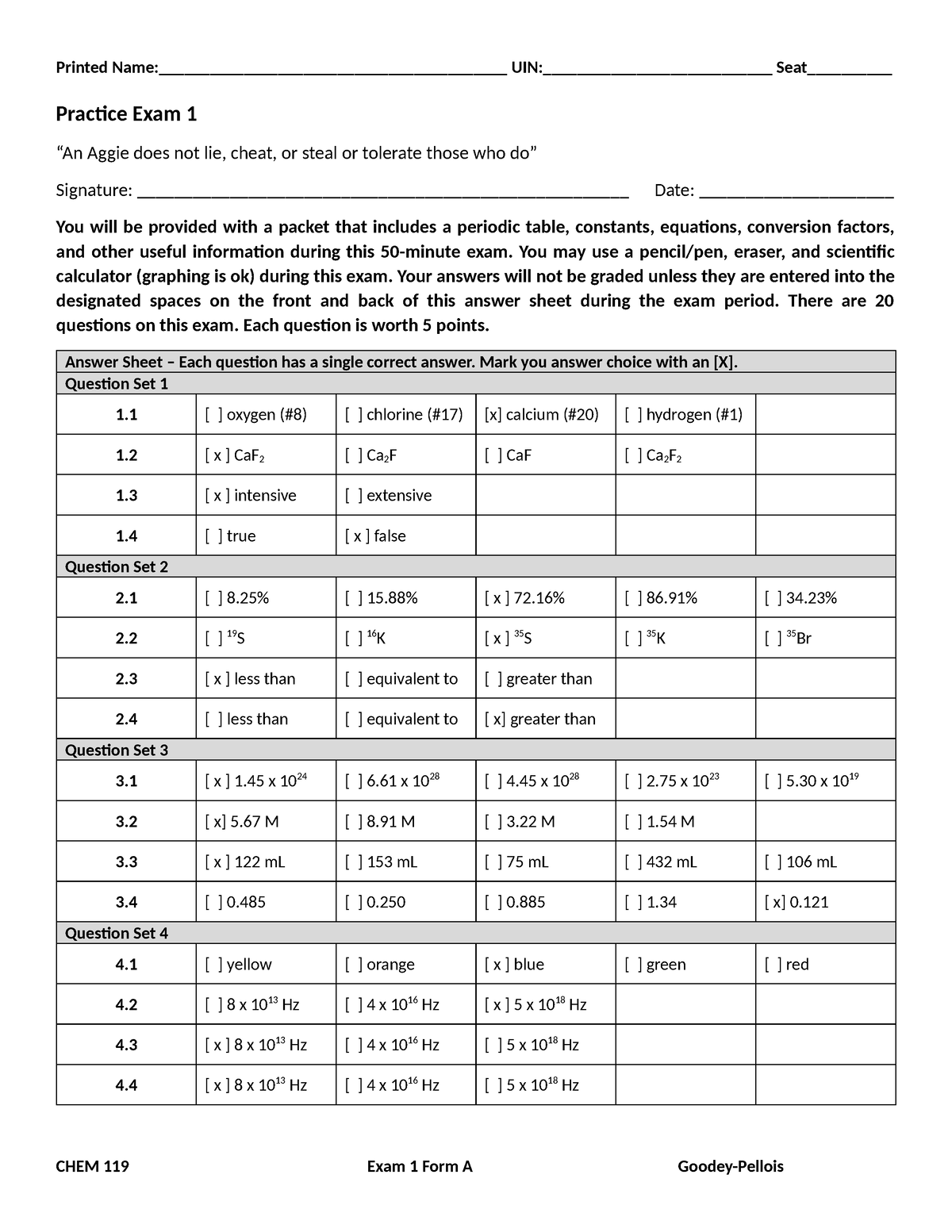 Practice Exam 1 - Printed Name ...