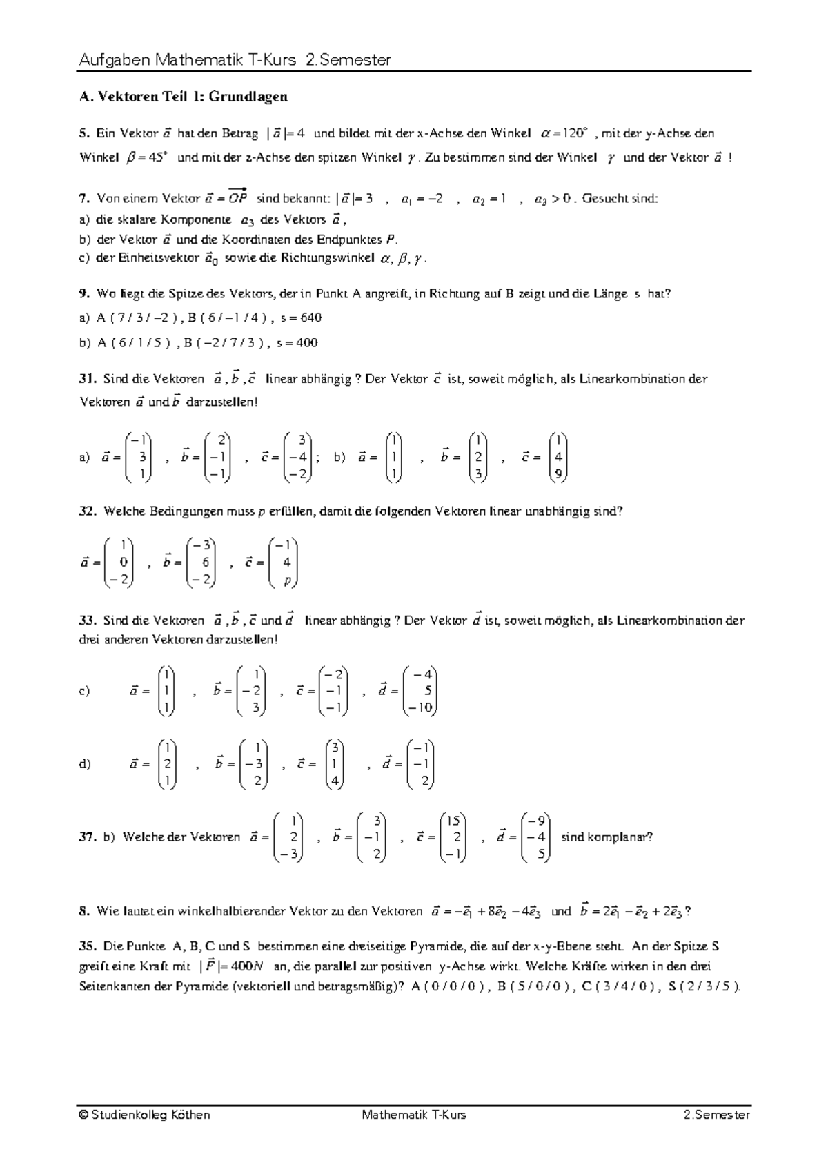 Ma2 Aufg 1a Vektorrechnung Be43b44df5903e7ec501648 Dd4160191 - Aufgaben ...