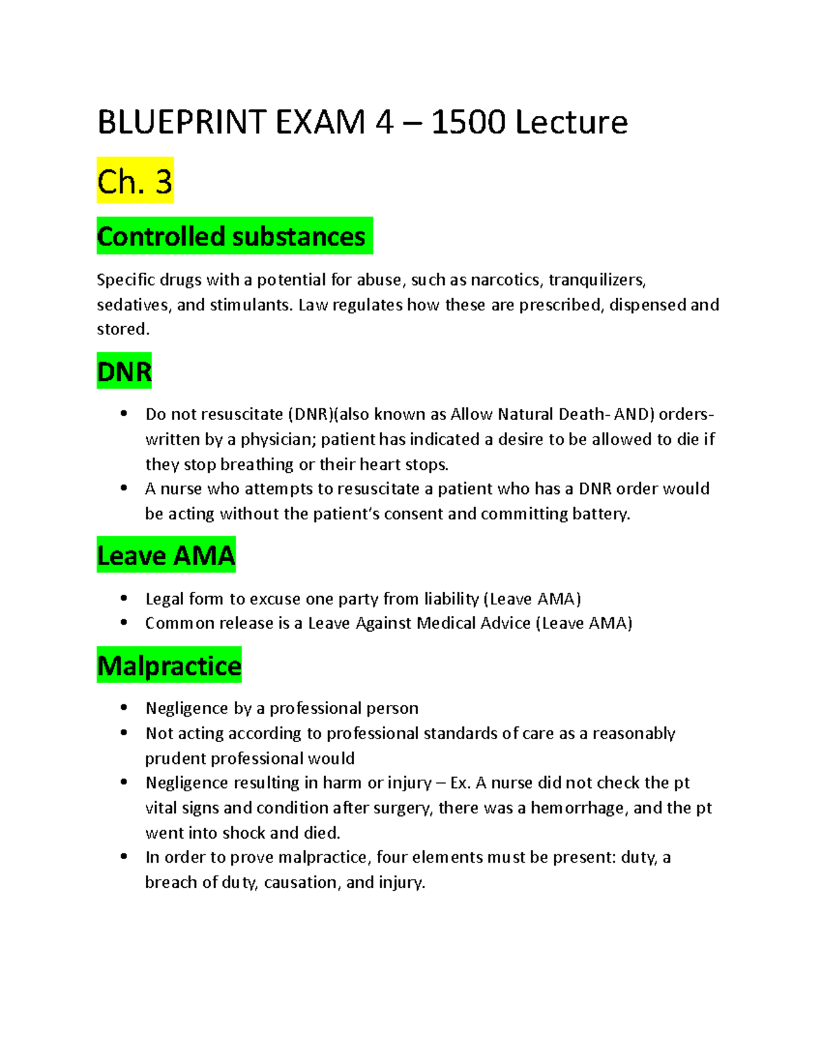 Blueprint EXAM 4 1500 bp for exam 4 (lecture) BLUEPRINT EXAM 4