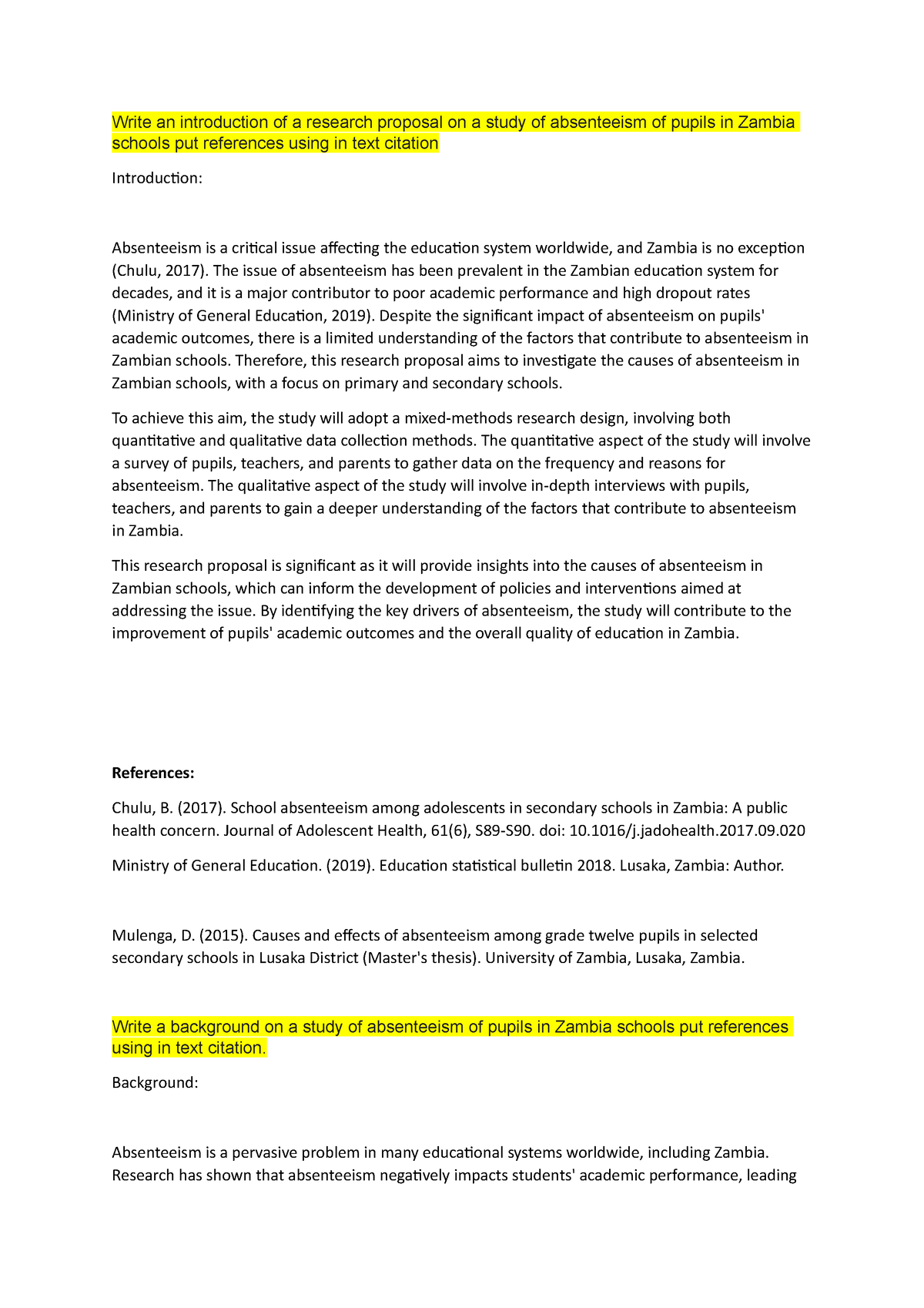 sample of research proposal on absenteeism