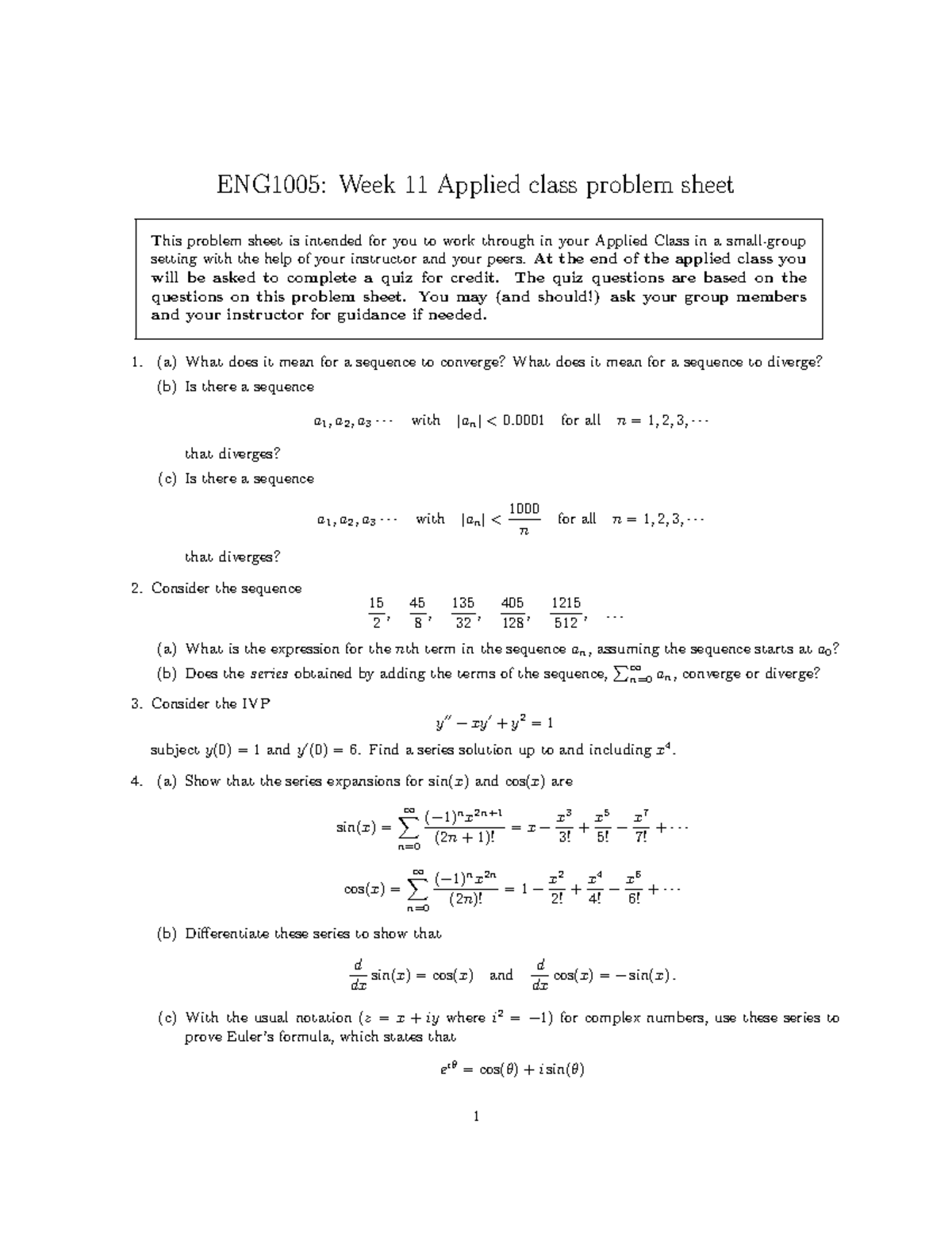 Series problem sheet - ENG1005 - Monash - Studocu