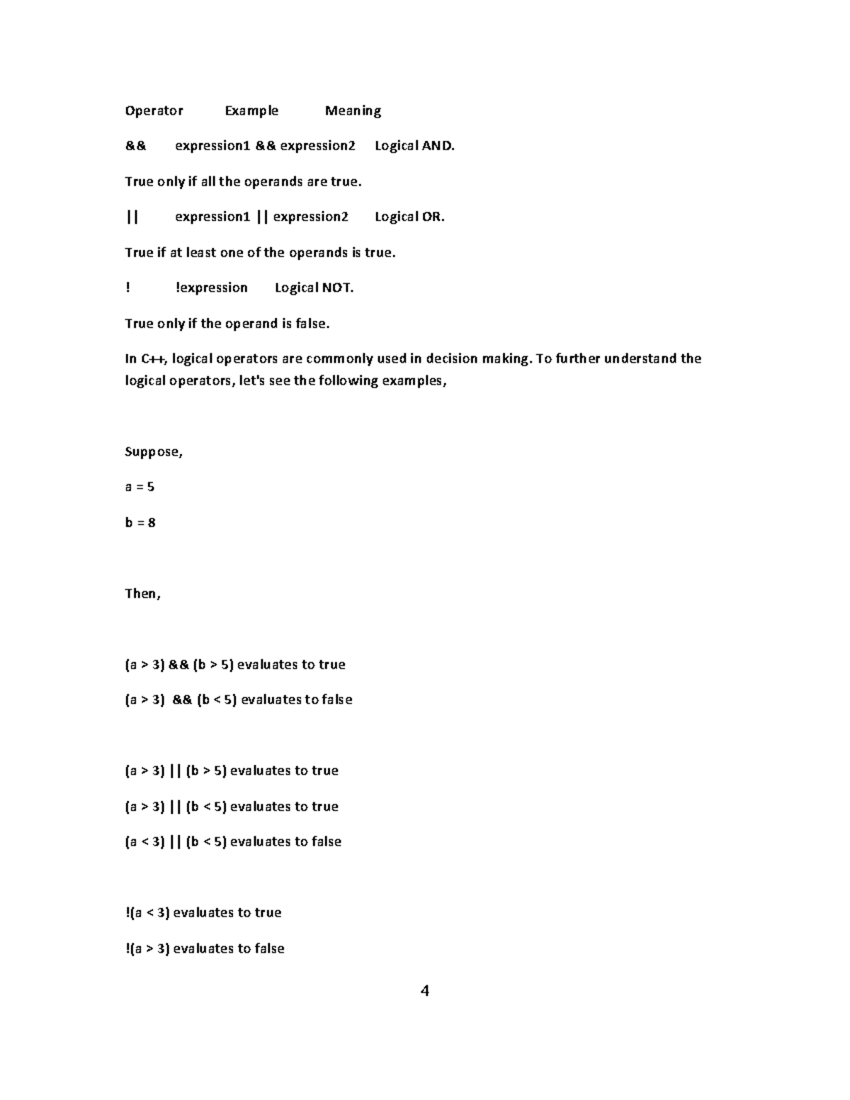 S4 - Solved question papers 3 - Operator Example Meaning && expression1 ...