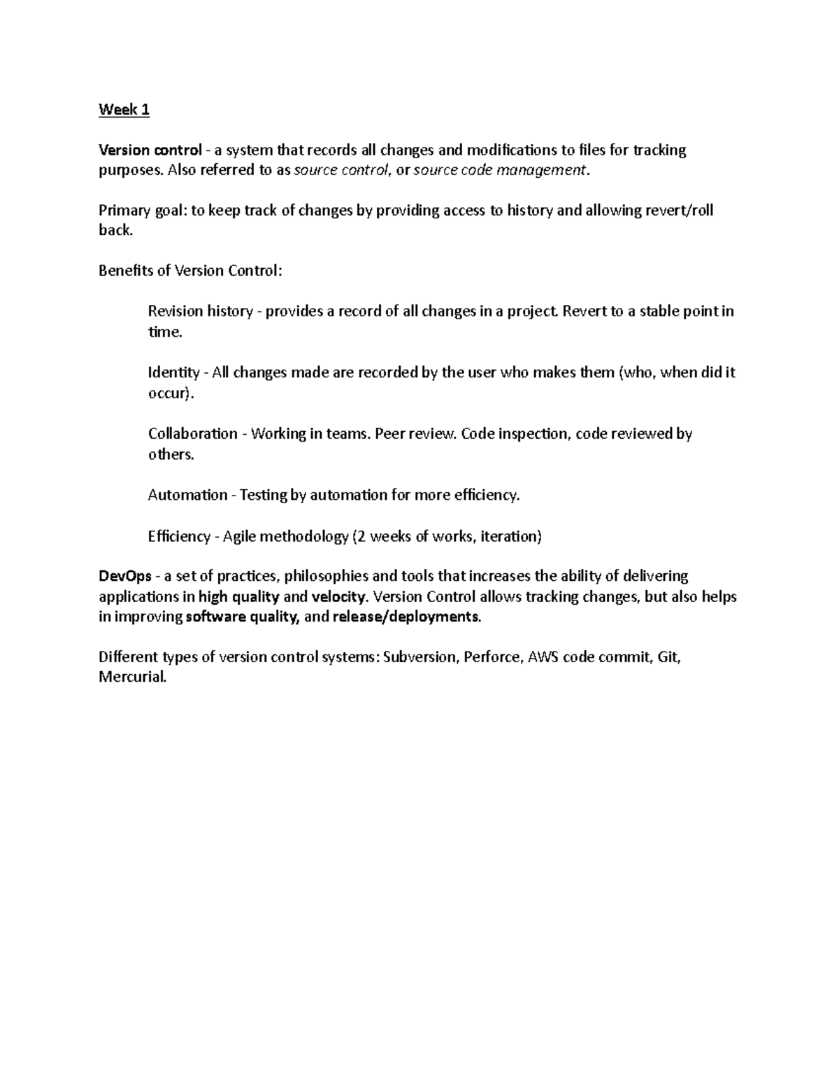 Version Control - Week 1 Version control - a system that records all ...