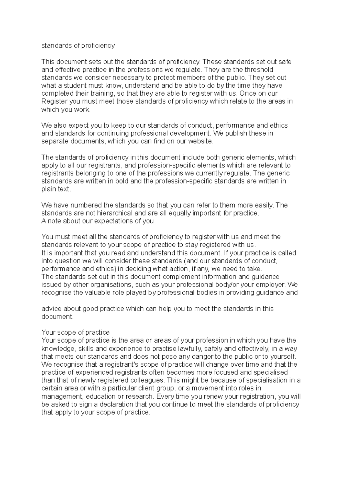 Standards of proficiency - These standards set out safe and effective ...