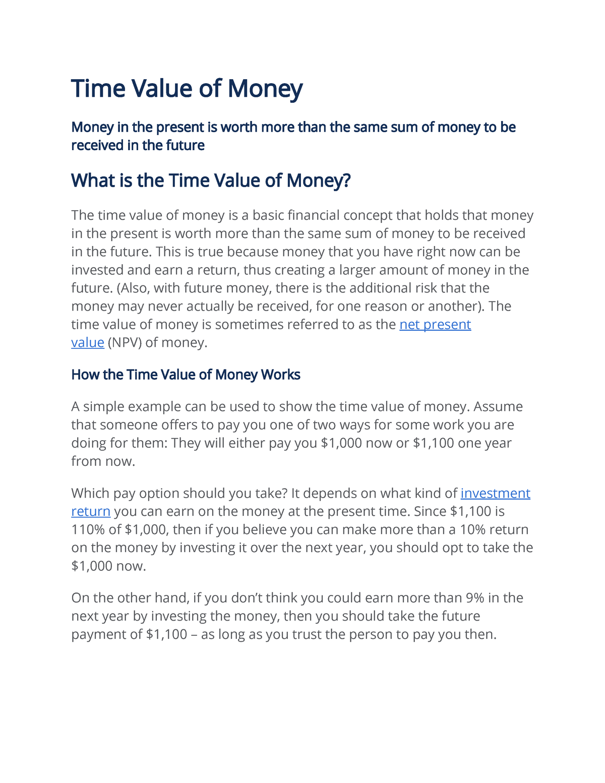 hbr case study time value of money