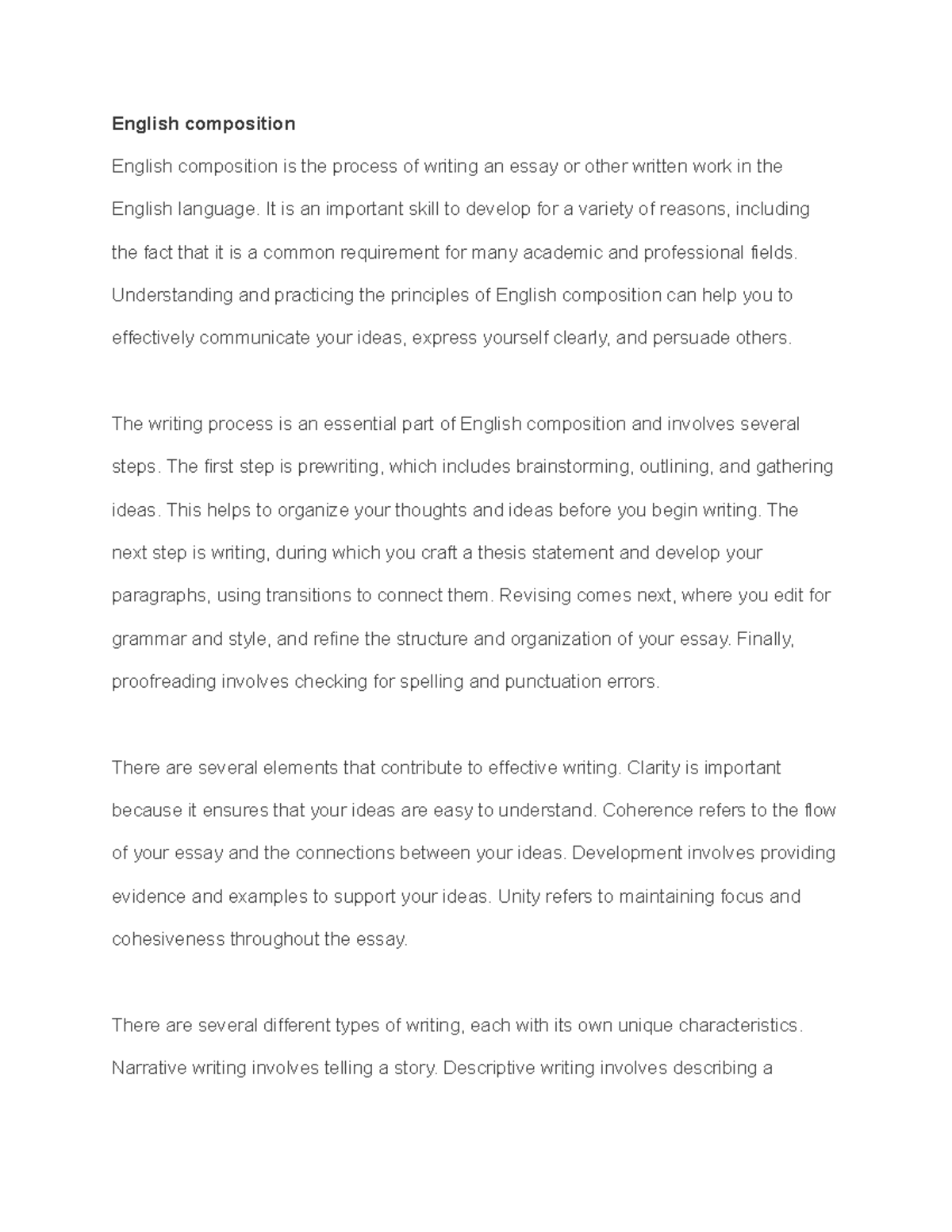 English composition course outline introduction, the writing process