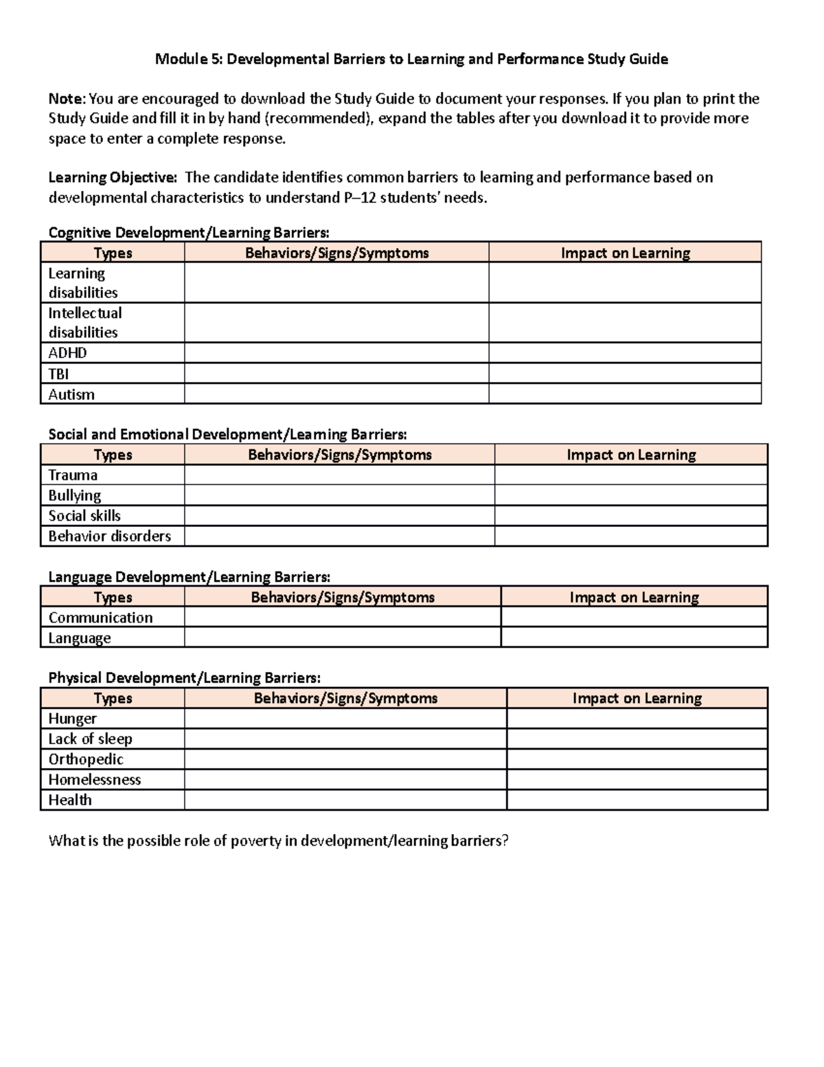 D094 d307 m5 study guide - Module 5: Developmental Barriers to Learning ...