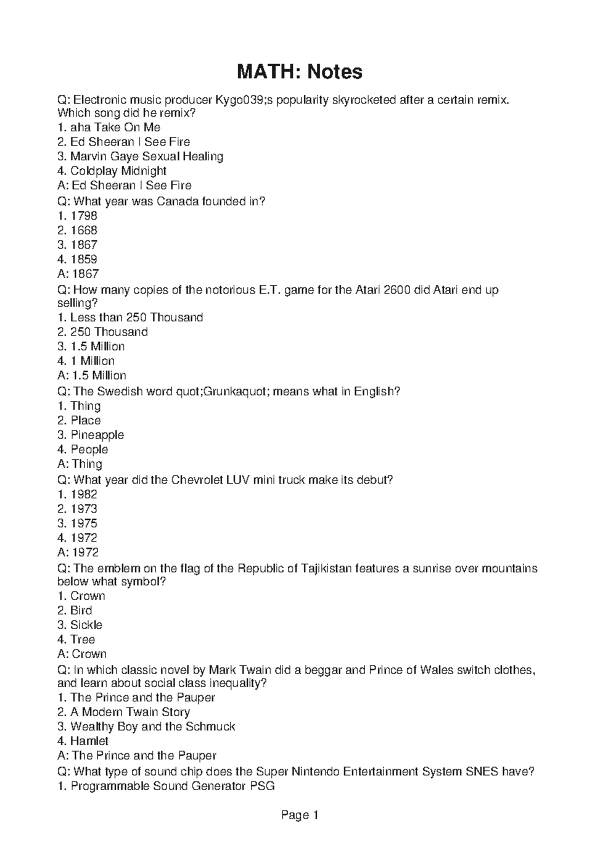 MATH207 Study Guide 1471 - MATH: Notes Q: Electronic music producer ...