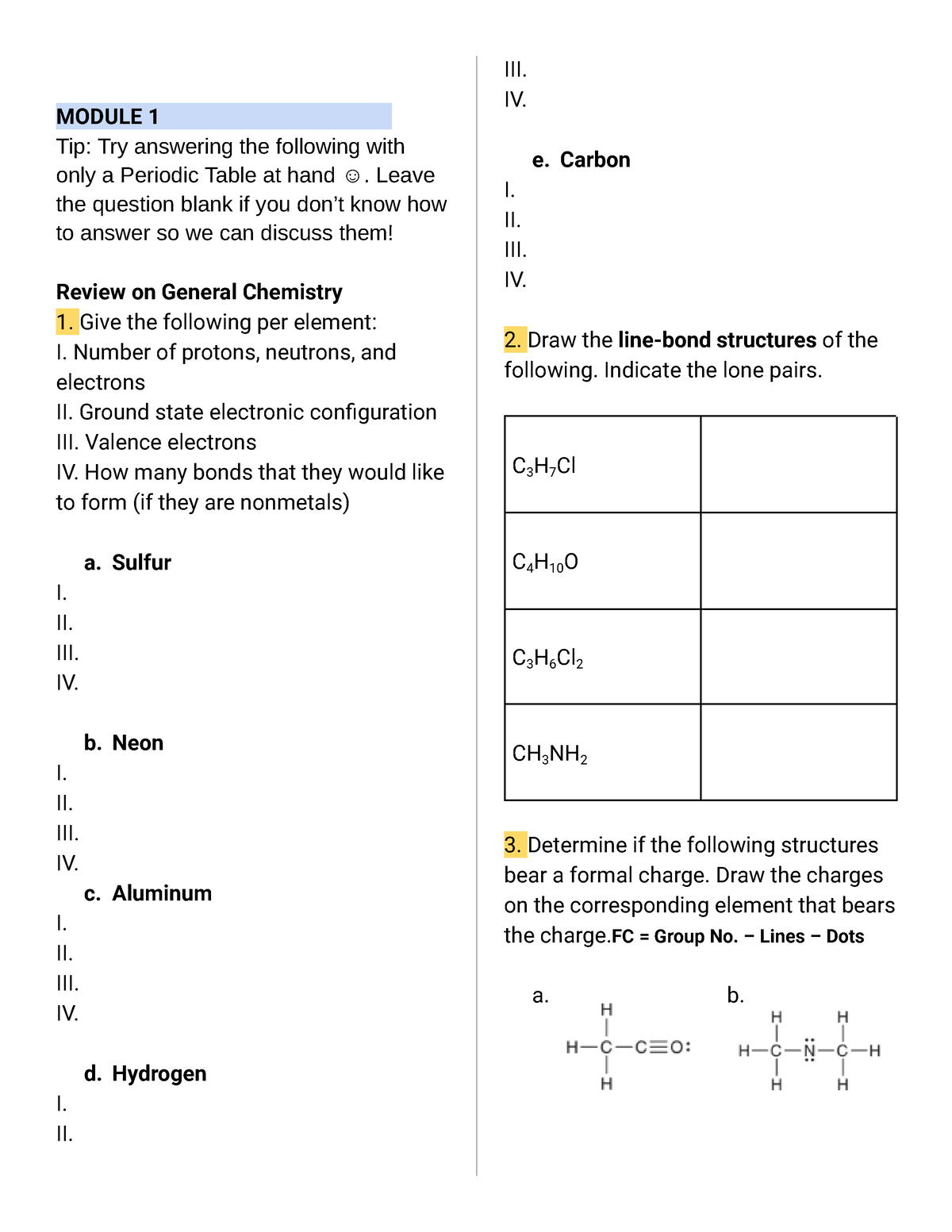 [CHEM 47.21] Finals Review - MODULE 1 Tip: Try answering the following ...