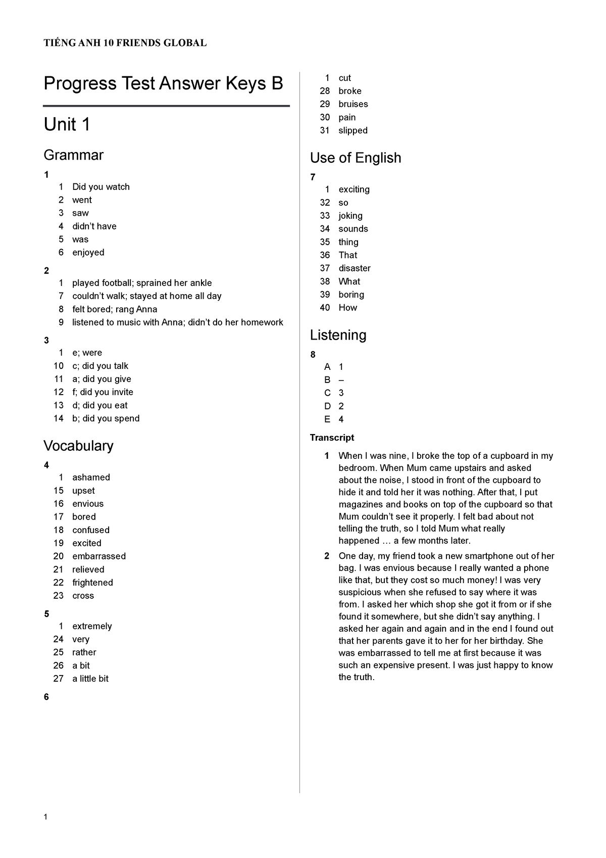 Progress Test Answer Keys B - Progress Test Answer Keys B Unit 1 ...