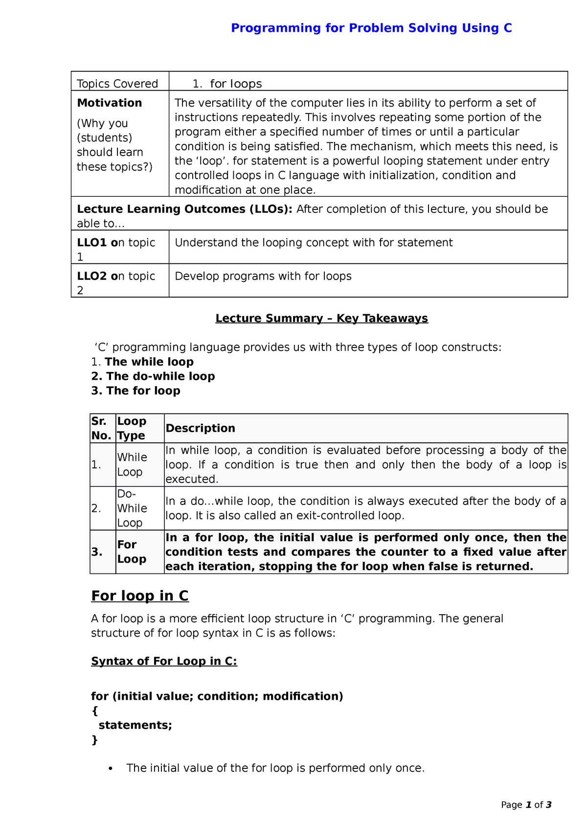 for-loops-in-c-language-programming-for-problem-solving-using-c