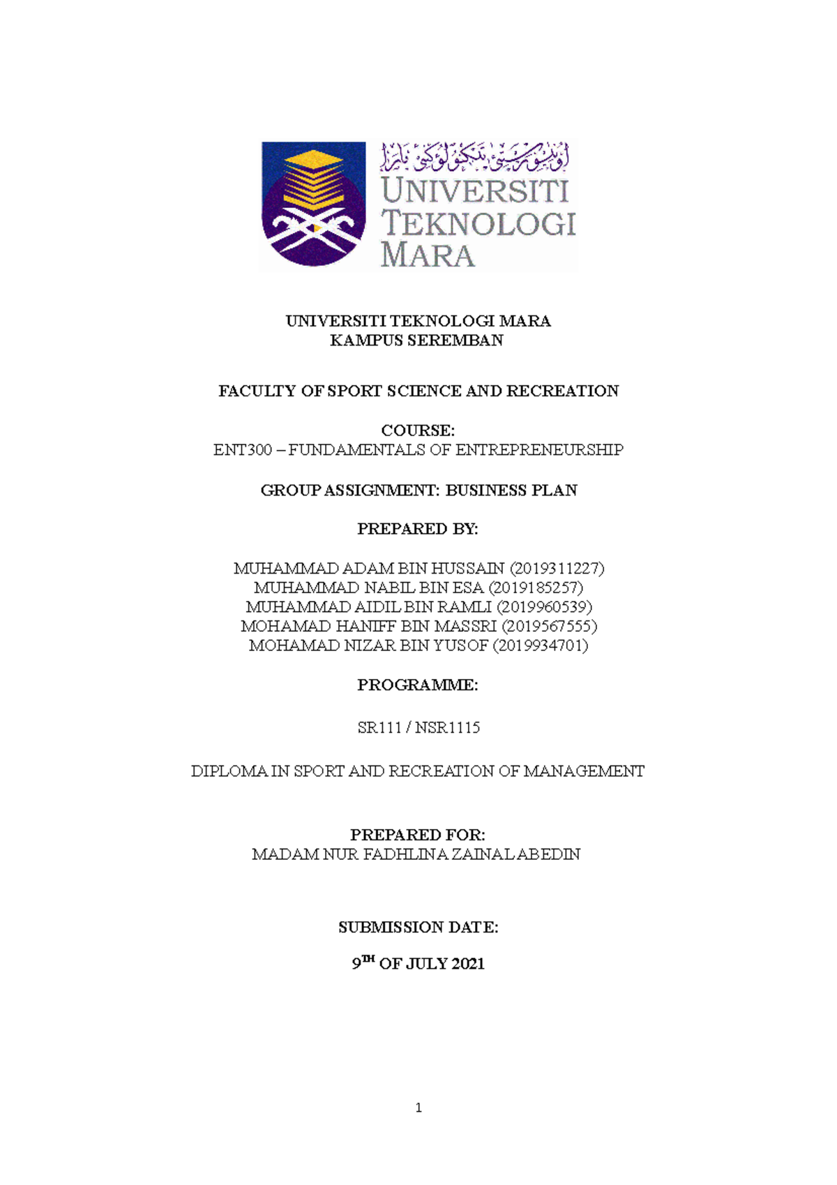 ENT300 - Business Plan Last Kopek - UNIVERSITI TEKNOLOGI MARA KAMPUS ...