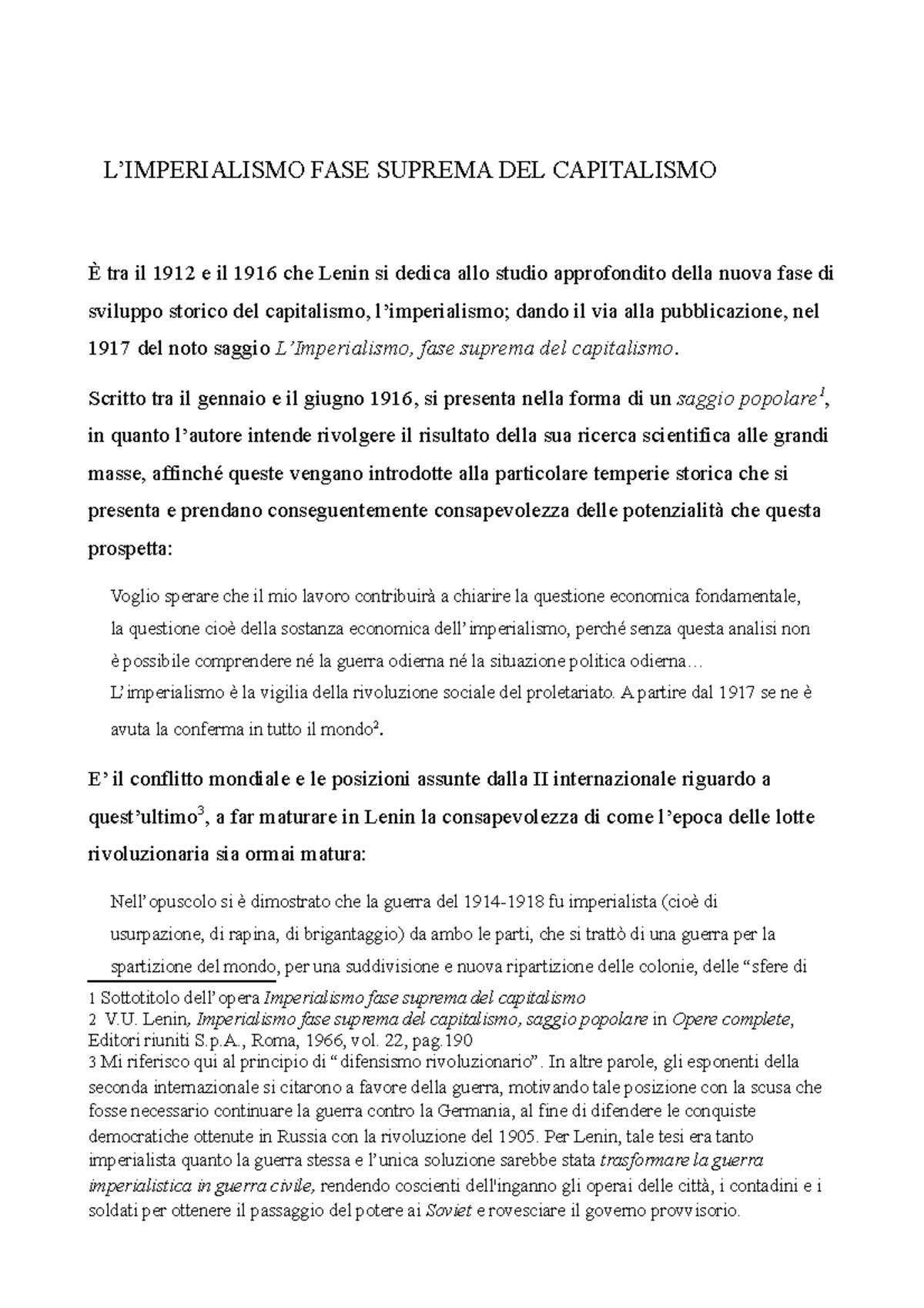 Primo Capitolo Tesi - L’IMPERIALISMO FASE SUPREMA DEL CAPITALISMO È Tra ...