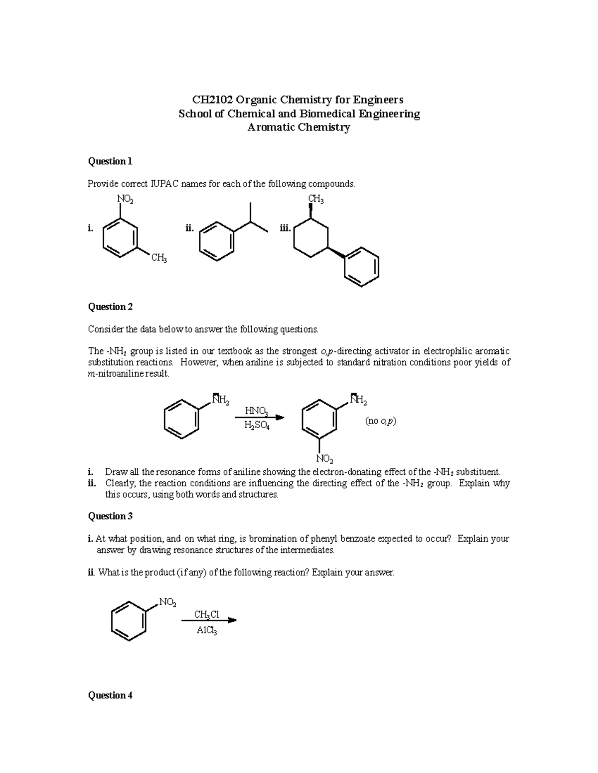 Extra Tutorial - Aromatic Chemsitry Questions - CH2102 Organic ...