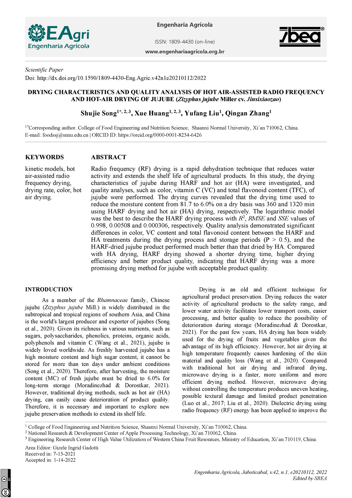 HOT AIR- Assisted Radio Frequency - Engenharia Agrícola ISSN: 1809-4430 ...