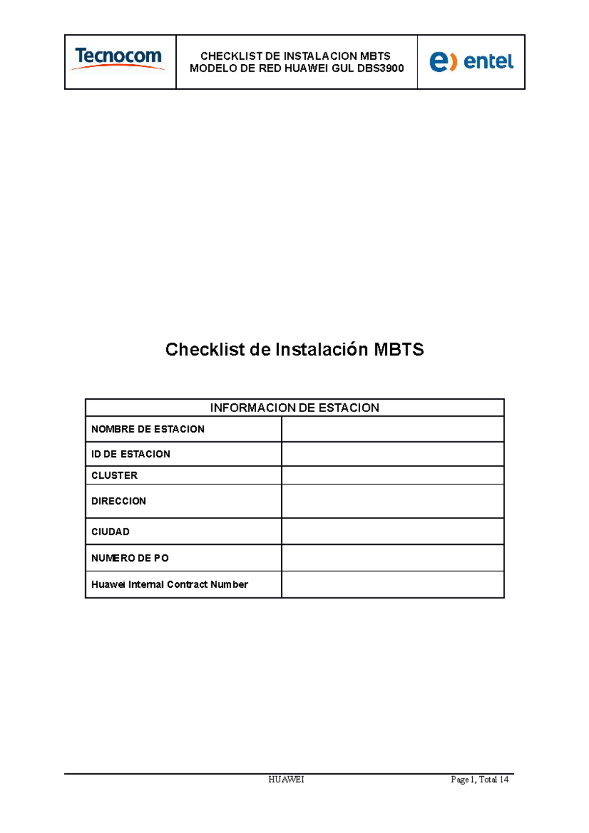 Checklist de Instalación MBTS - MODELO DE RED HUAWEI GUL DBS Checklist ...