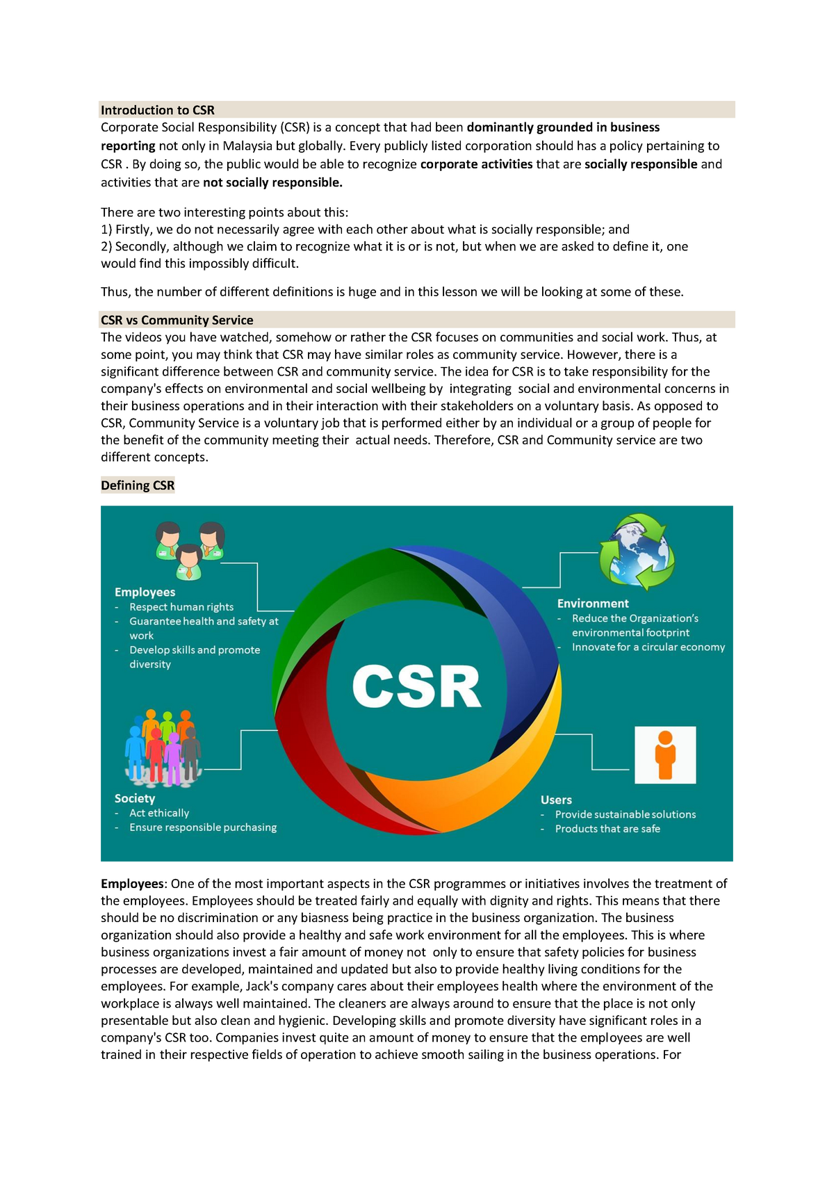 Introduction to CSR Week 1, 2, 3, 6 Introduction to CSR Corporate