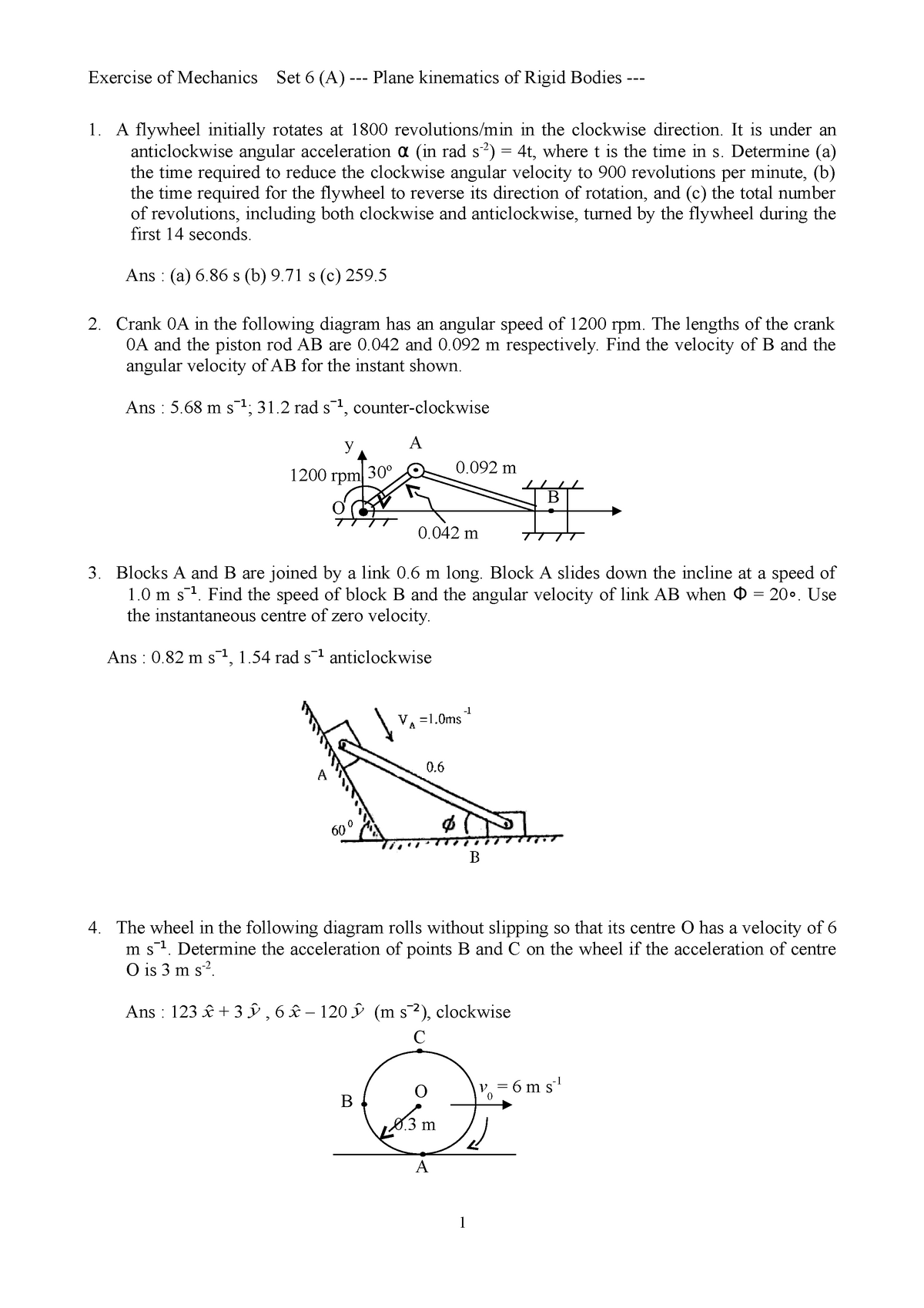 Set6 N A Exercise Of Mechanics Set 6 A Plane Kinematics Of 