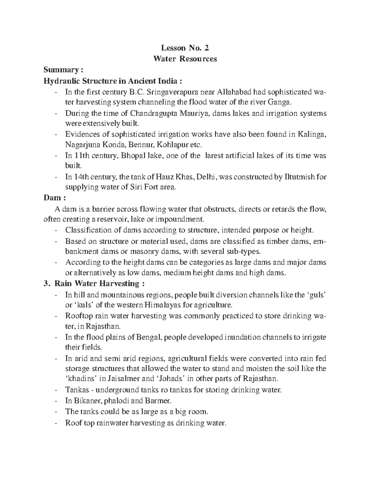 Water Resources - Lesson No. 2 Water Resources Summary : Hydraulic ...