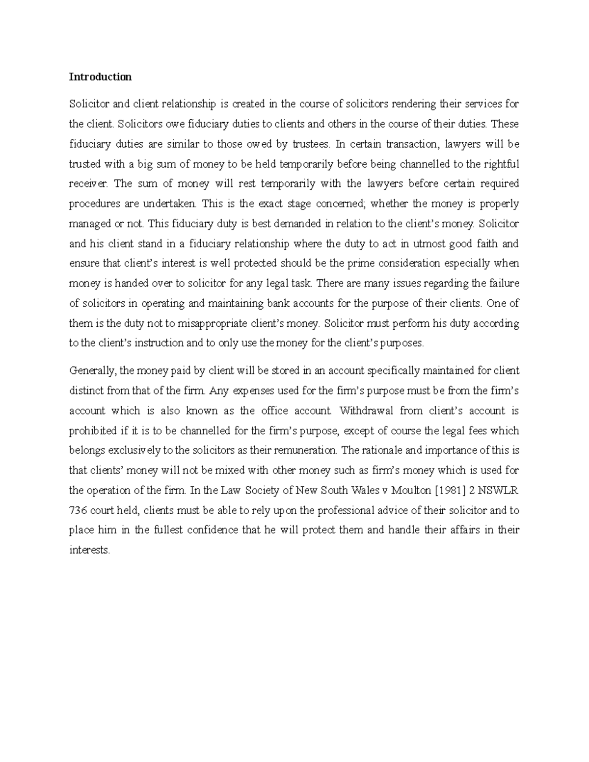 Australia Solicitors Account Introduction Solicitor and client