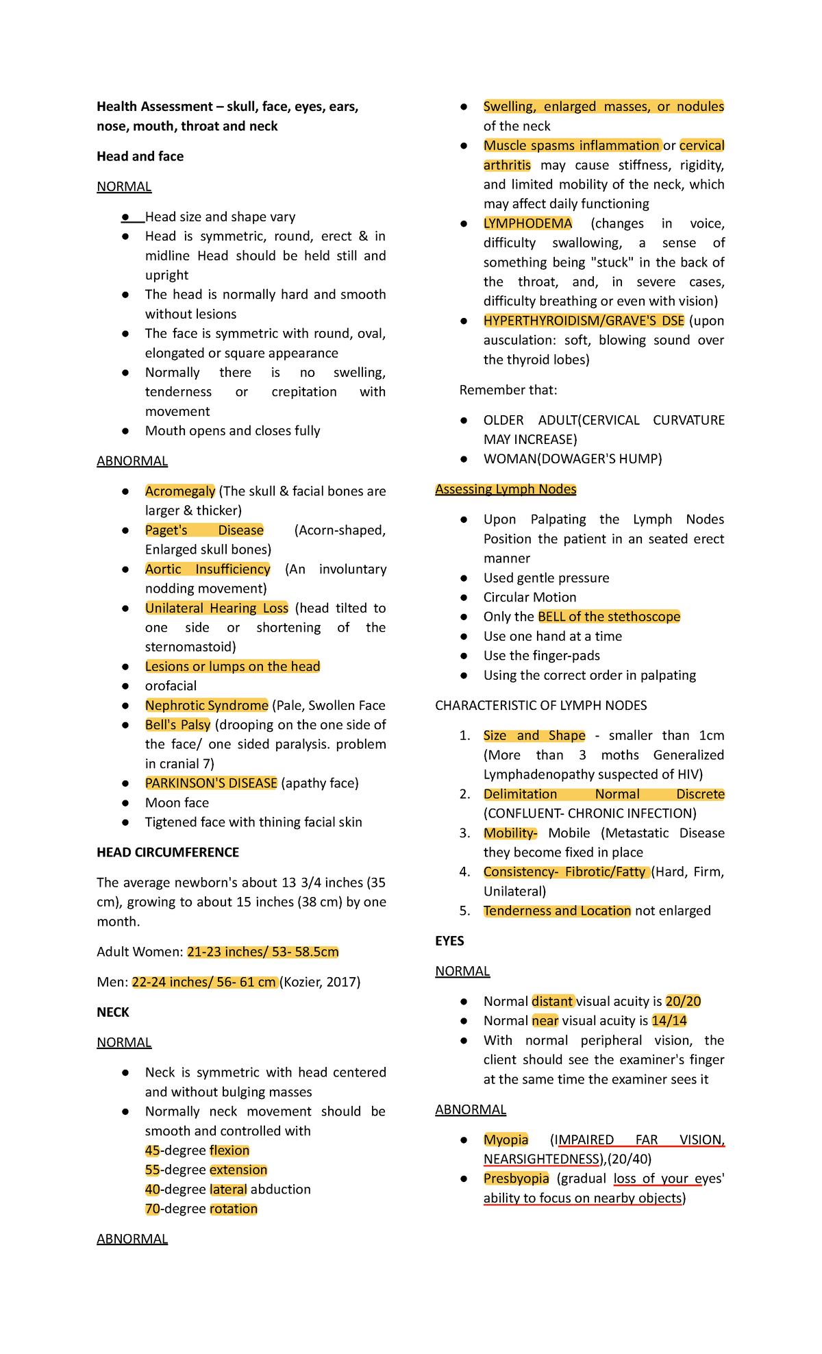 Health Assessment Skull Face Eyes Ears Nose Mouth Throat And Neck ...