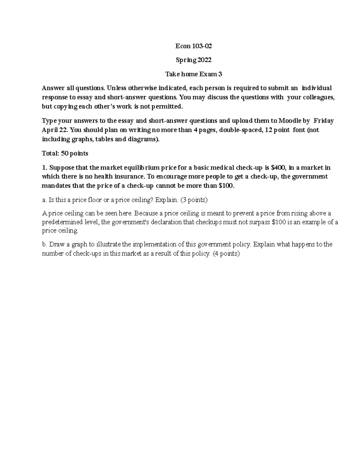 Econ Spring 2022 Take home Exam 3 - Studocu