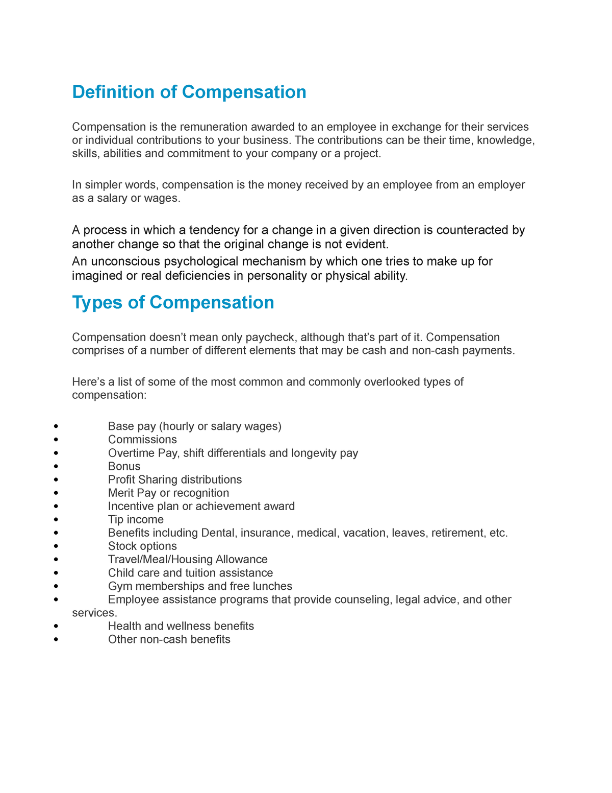 assignment on compensation and benefits