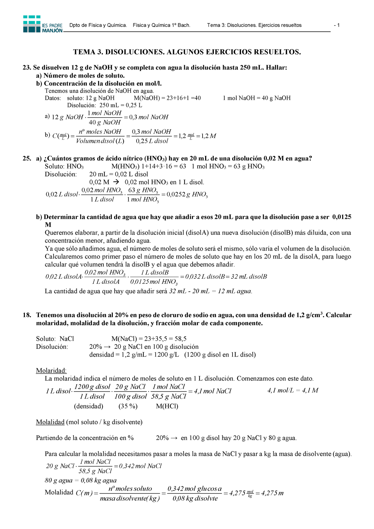 Ejercicios Resuelto De Disoluciones - TEMA 3. DISOLUCIONES. ALGUNOS ...