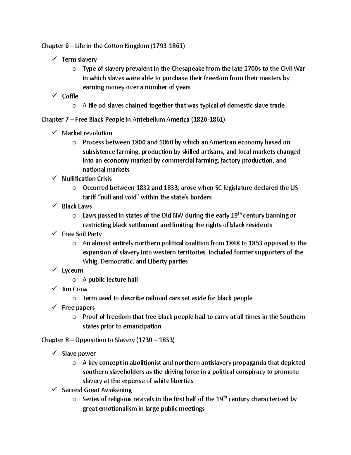 Chapters 6 8 Notes Chapter 6 Life in the Cotton Kingdom (1793