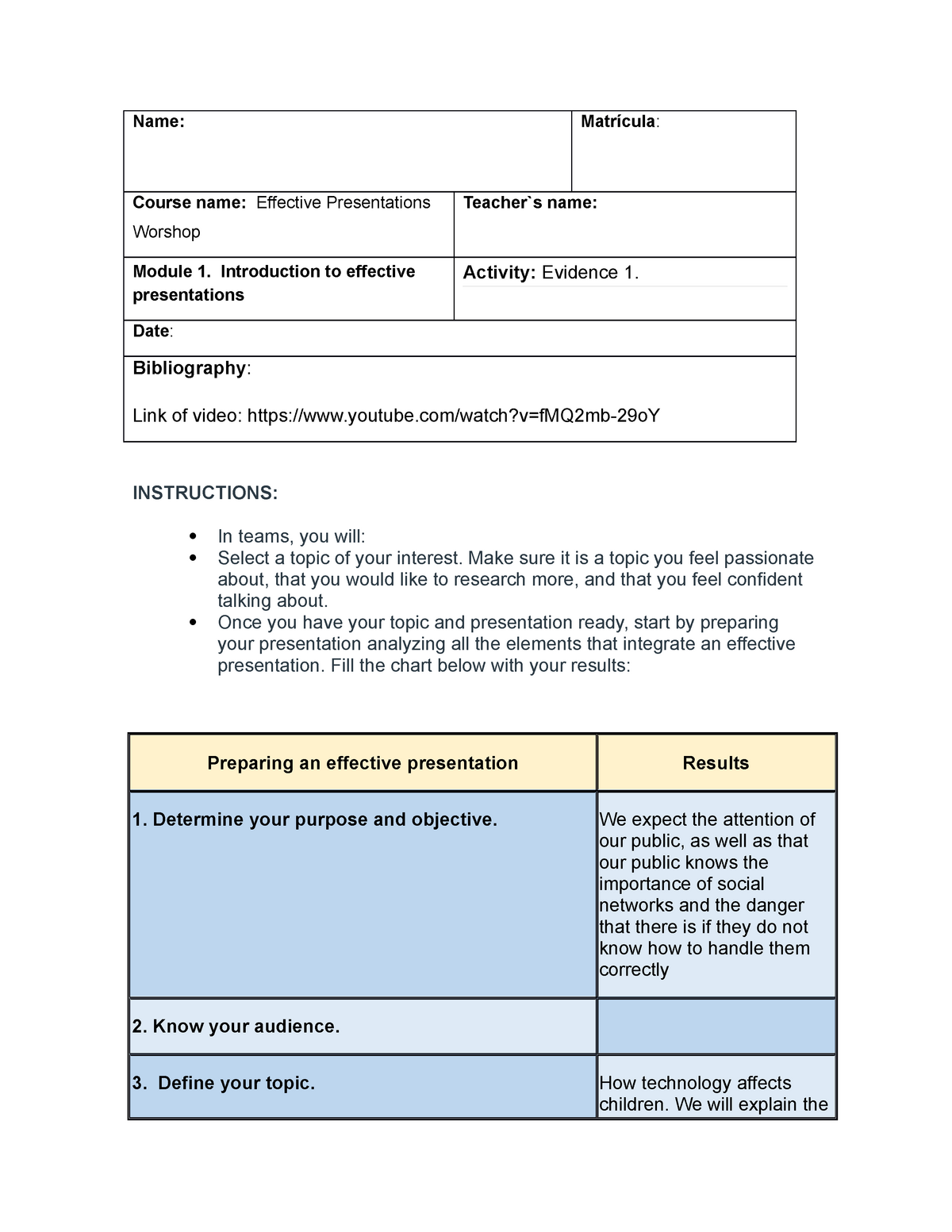 Actividad de ingles numero 4 - Name: Matrícula : Course name: Effective ...