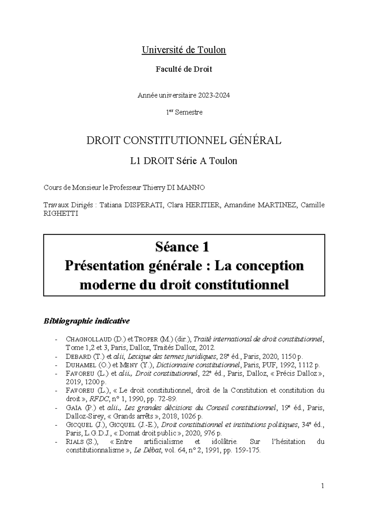 Séance 1 Présentation générale La conception moderne du droit