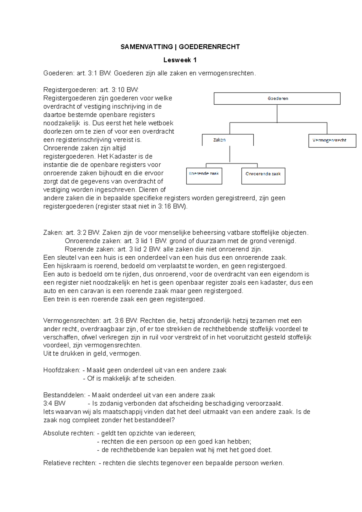 Samenvatting Goederenrecht - SAMENVATTING GOEDERENRECHT Lesweek 1 ...