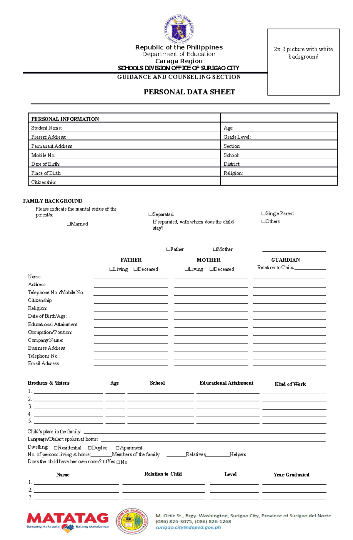 Student personal data sheet 1 - Republic of the Philippines Department ...