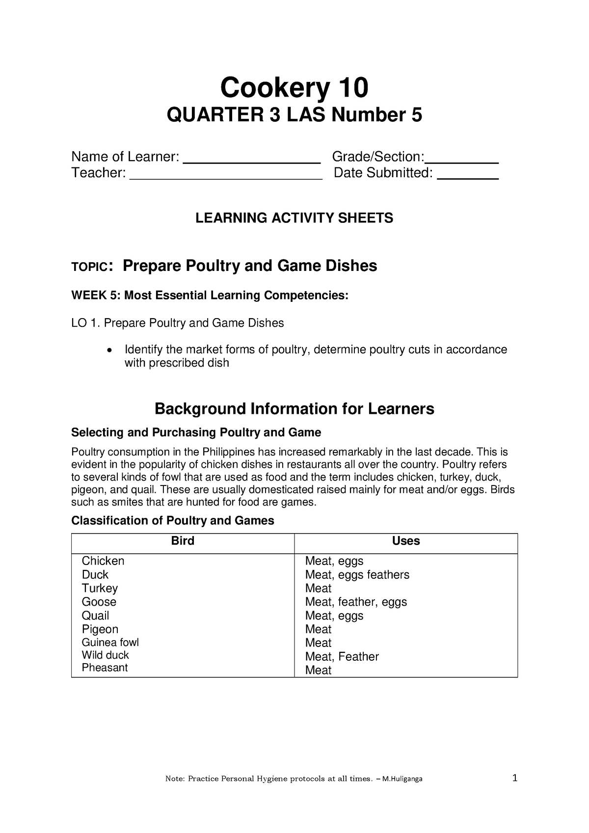 Cookery 10 Quarter 3 LAS Number 5 - Cookery 10 QUARTER 3 LAS Number 5 ...